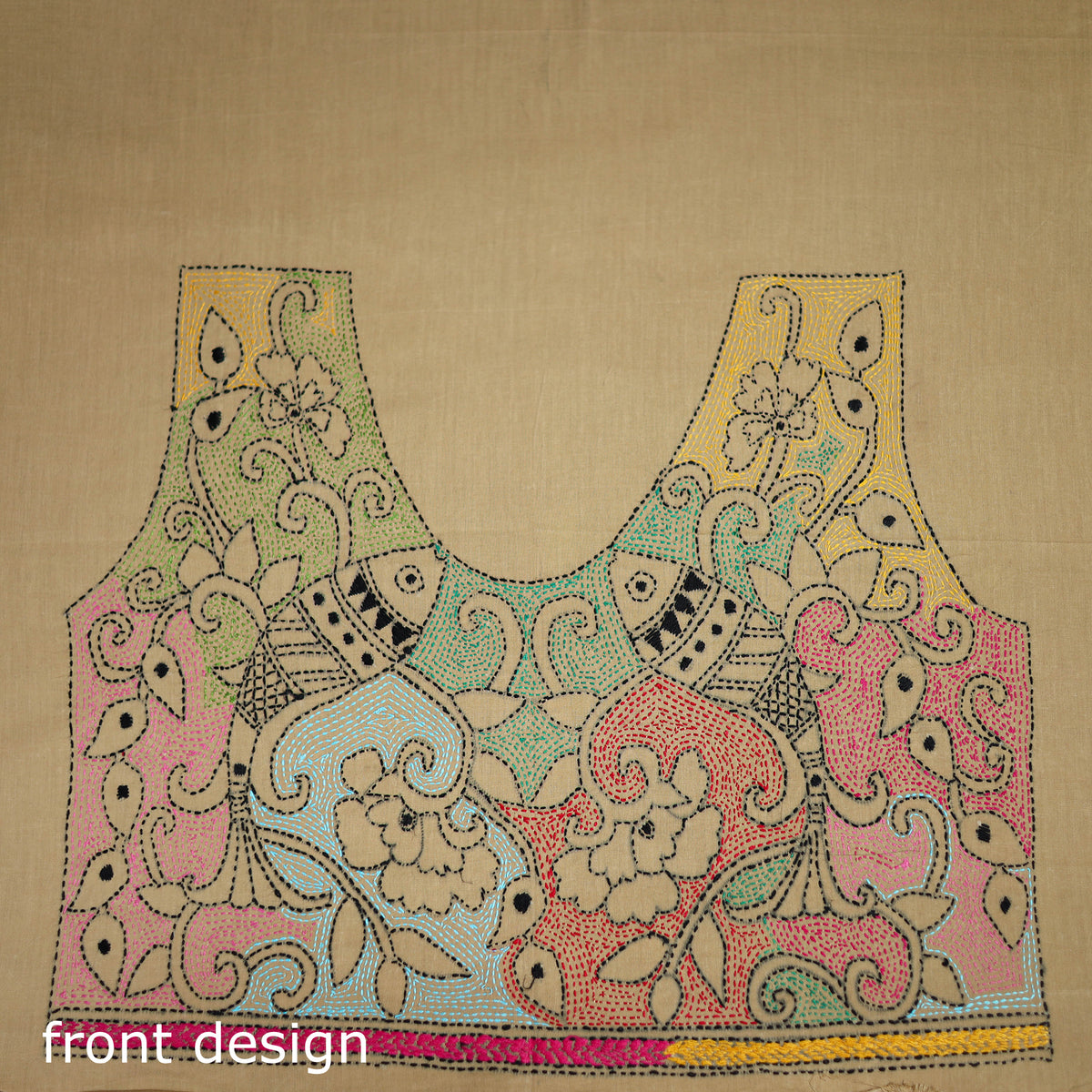 Bengal Kantha Hand Embroidered Cotton Blouse Piece 59
