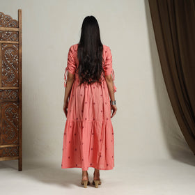 Peach - Tiered Fit & Flare Cotton Jacquard Dress 05