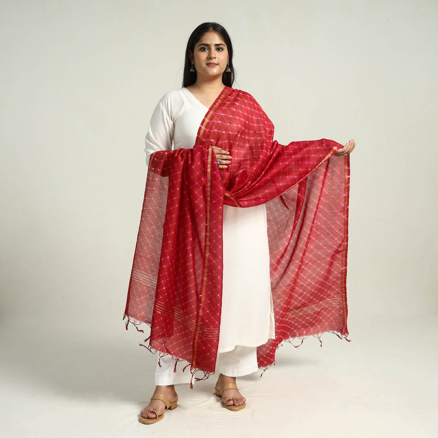 Red - Traditional Tie & Dye Chanderi Silk Leheriya Dupatta 52