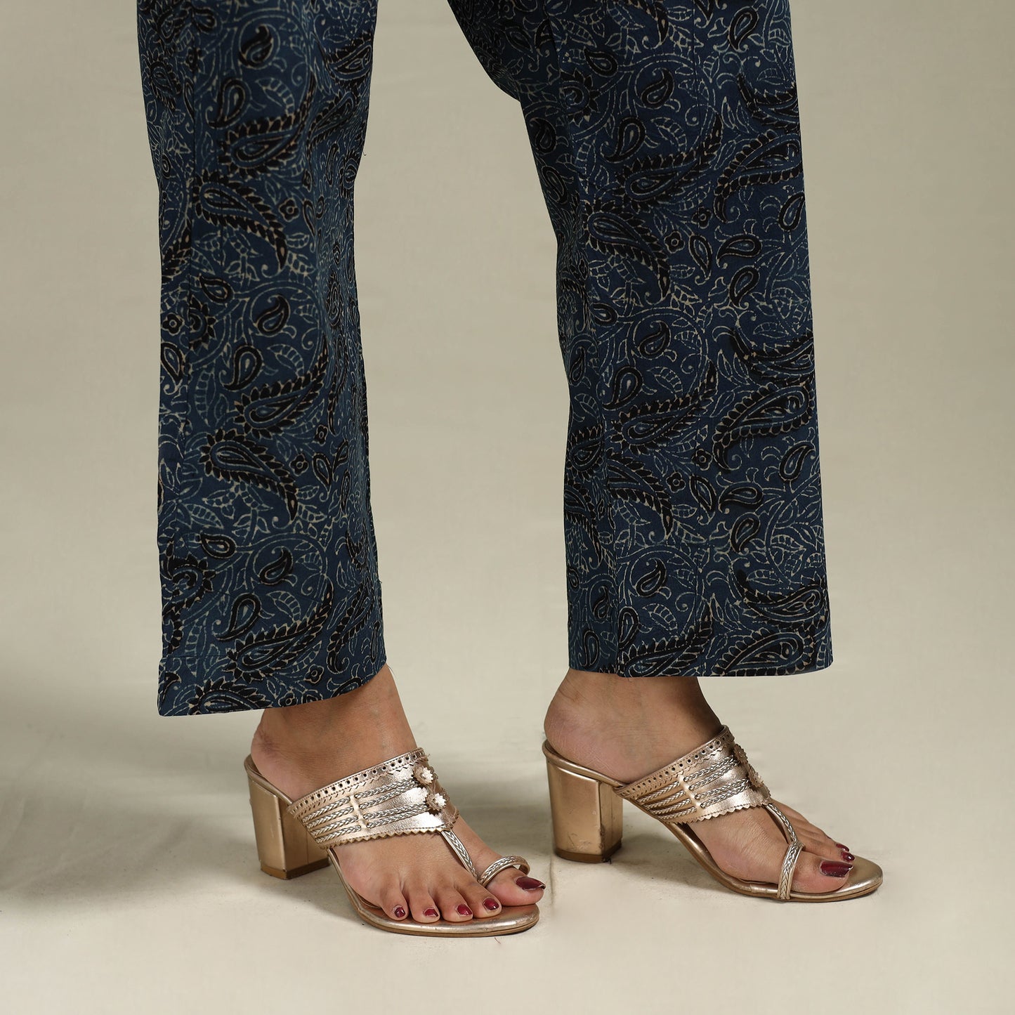 Elastic Waist Block Print Cotton Ajrakh Palazzo for Women 16