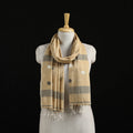 Beige - Burdwan Jamdani Handloom Cotton Stole with Tassels 02