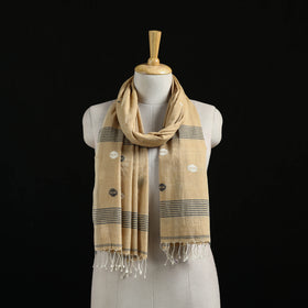 Beige - Burdwan Jamdani Handloom Cotton Stole with Tassels 02