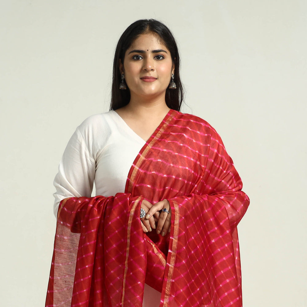 Red - Traditional Tie & Dye Chanderi Silk Leheriya Dupatta 52