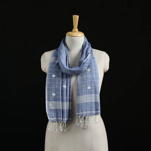 Blue - Burdwan Jamdani Handloom Cotton Stole with Tassels 01