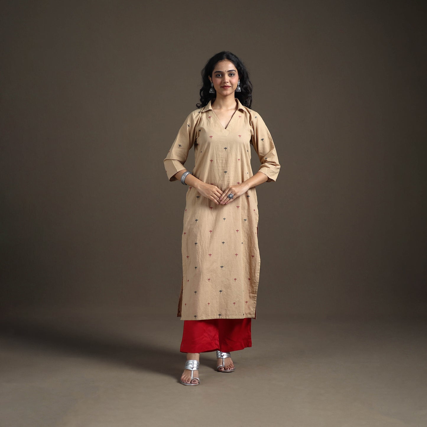 Jacquard Cotton Straight Long Kurta for Women 02