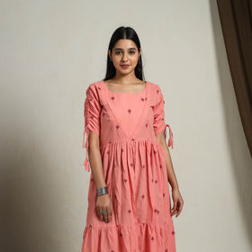 Peach - Tiered Fit & Flare Cotton Jacquard Dress 05
