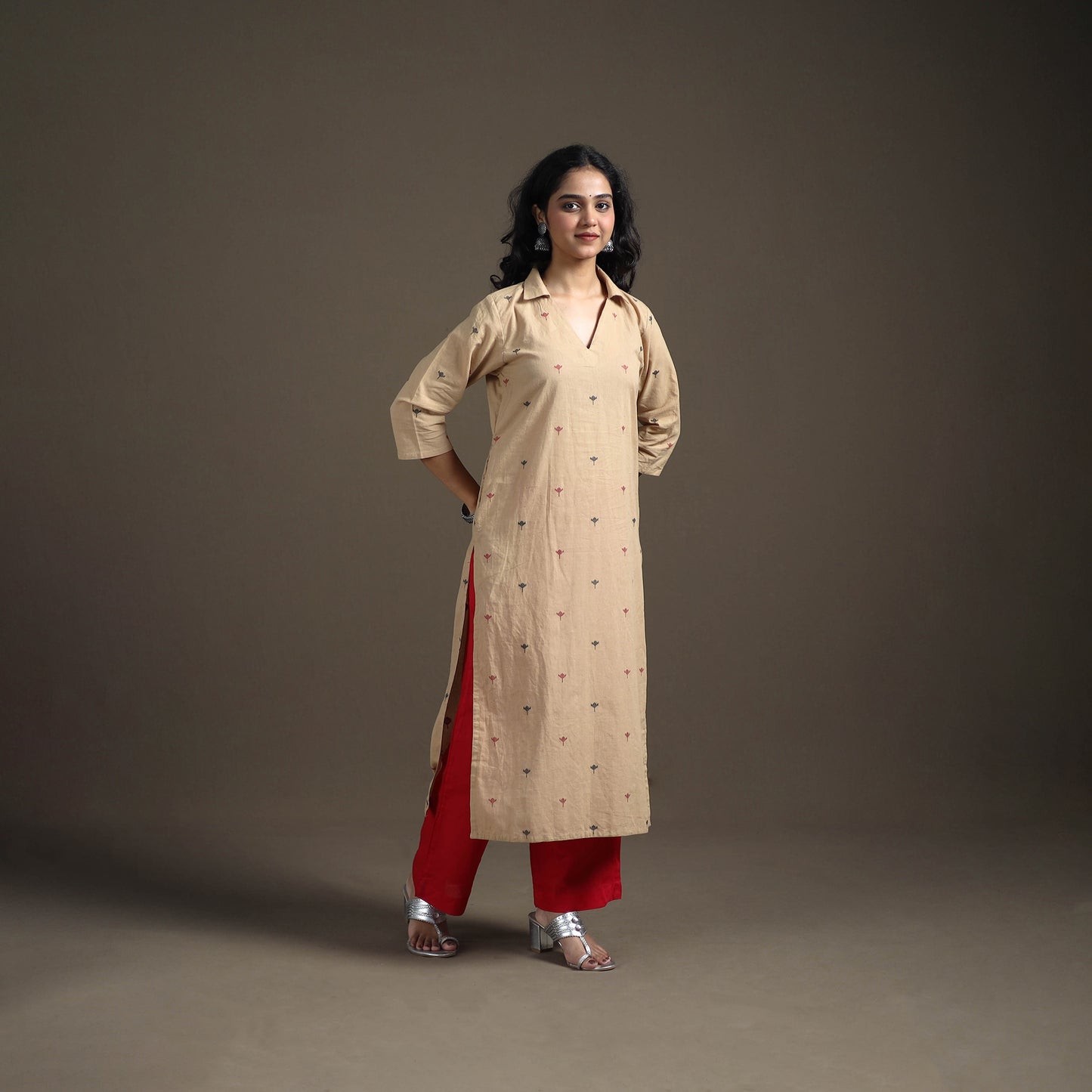Jacquard Cotton Straight Long Kurta for Women 02