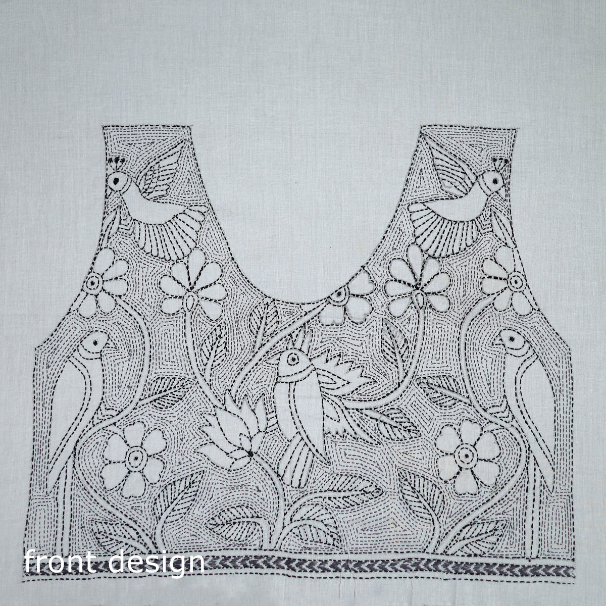 Bengal Kantha Hand Embroidered Cotton Blouse Piece 58