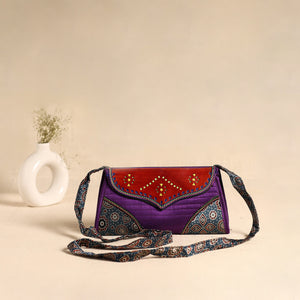 Traditional Kutch Patchwork Silk Leather Flap Sling Bag 43