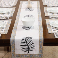 Sanganeri Block Printed Cotton Dining Table Runner, Mats (set of 6) & Napkins (set of 6)