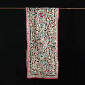 Beige - Ranihati Chanderi Silk Hand Embroidered Stole 24