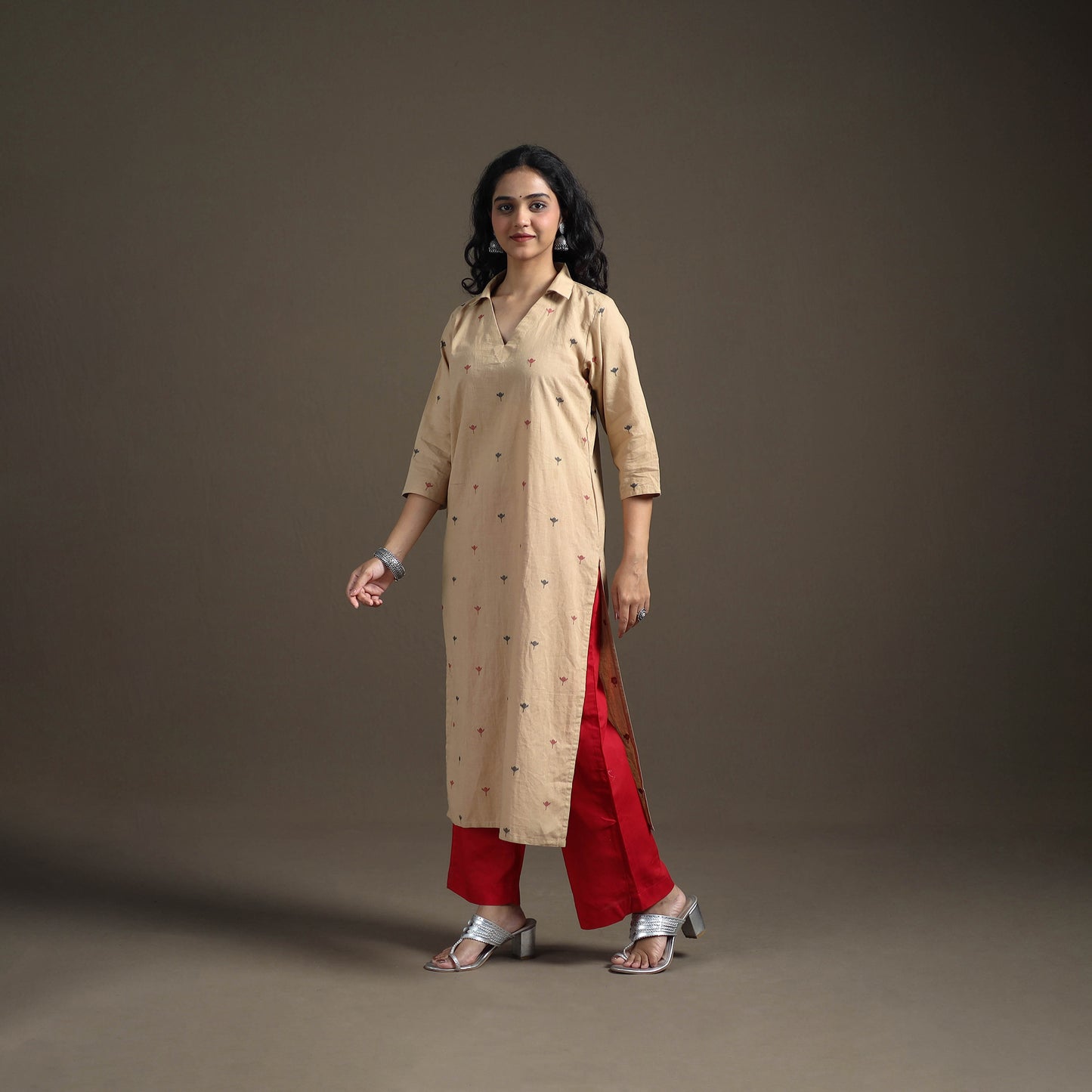 Jacquard Cotton Straight Long Kurta for Women 02