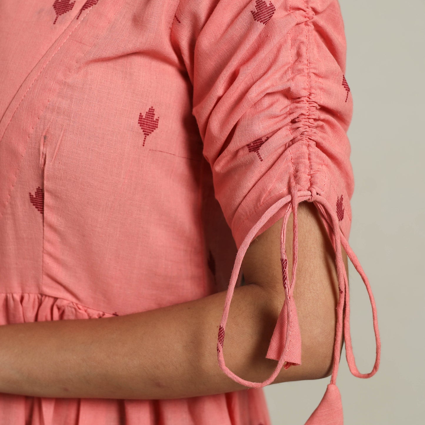 Peach - Tiered Fit & Flare Cotton Jacquard Dress 05