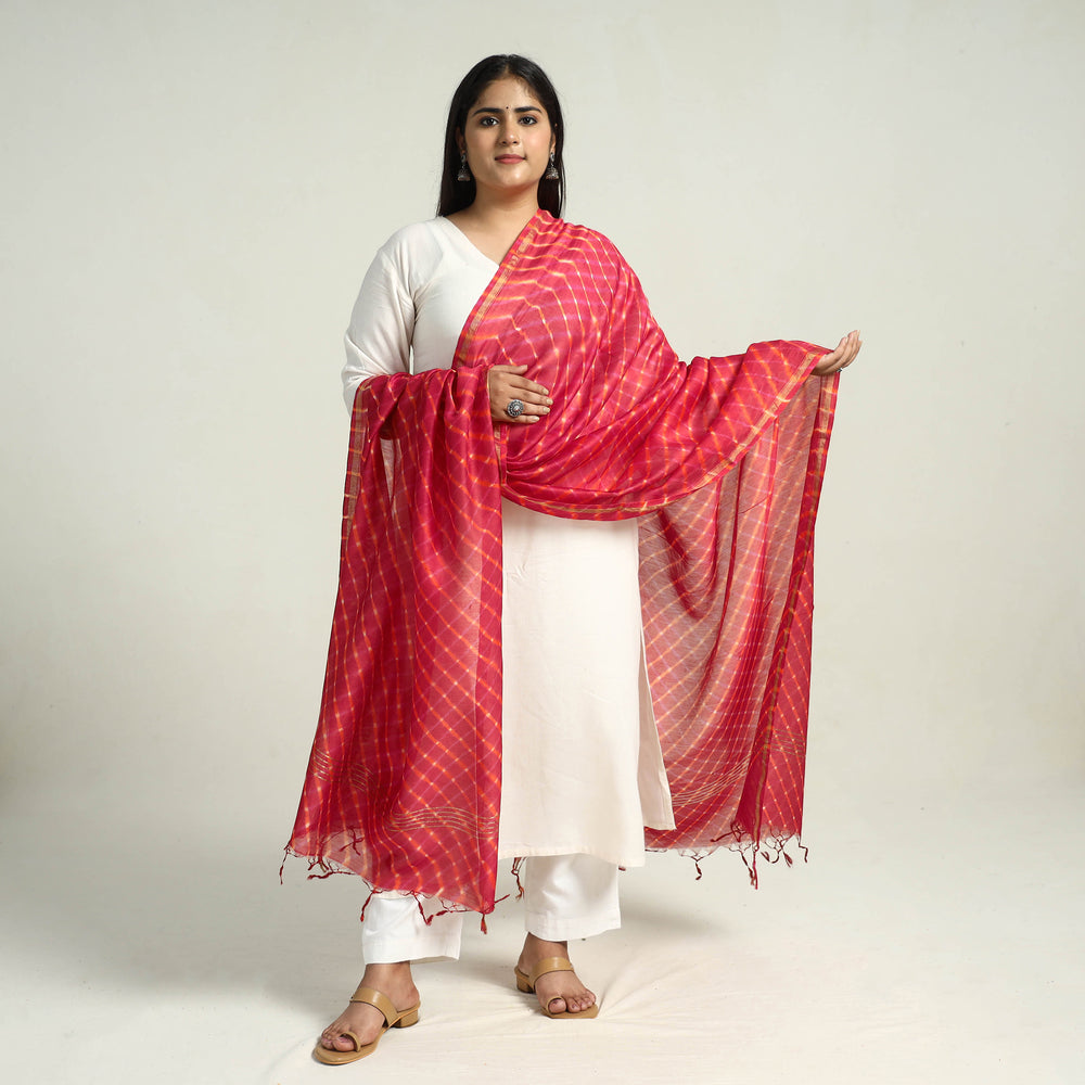 Red - Traditional Tie & Dye Chanderi Silk Leheriya Dupatta 53