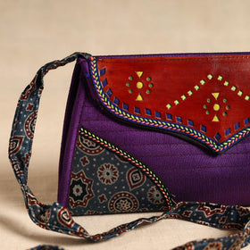 Traditional Kutch Patchwork Silk Leather Flap Sling Bag 43