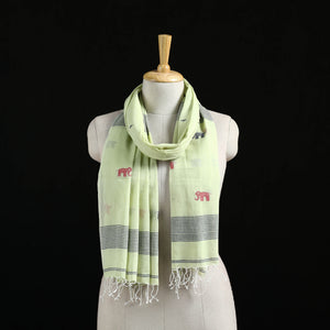 Green - Burdwan Jamdani Handloom Cotton Stole with Tassels 01