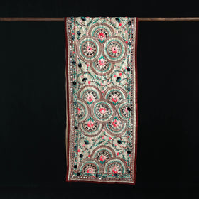 Beige - Ranihati Chanderi Silk Hand Embroidered Stole 23