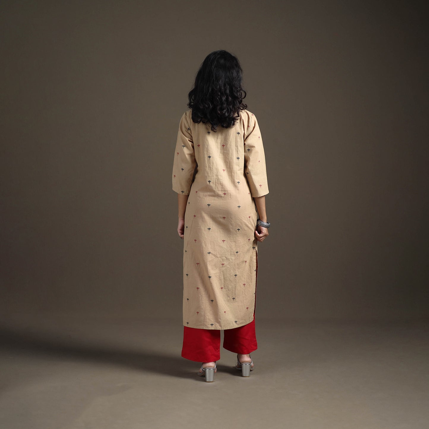 Jacquard Cotton Straight Long Kurta for Women 02