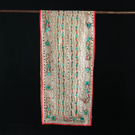 Beige - Ranihati Chanderi Silk Hand Embroidered Stole 22