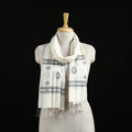 White - Burdwan Jamdani Handloom Cotton Stole with Tassels 02