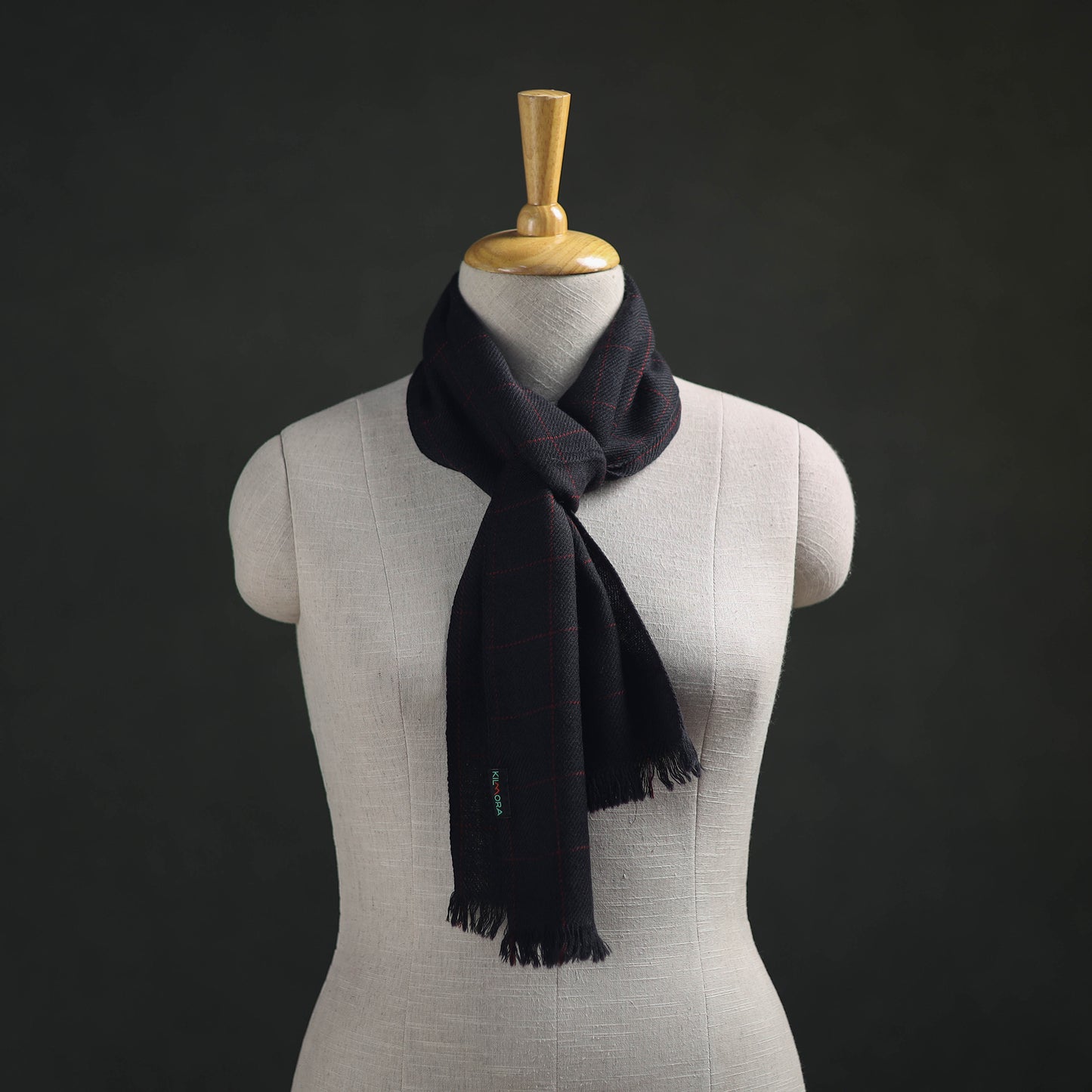 Black - Kumaun Handwoven Pure Merino Wool Scarf 161