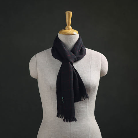 Black - Kumaun Handwoven Pure Merino Wool Scarf 161