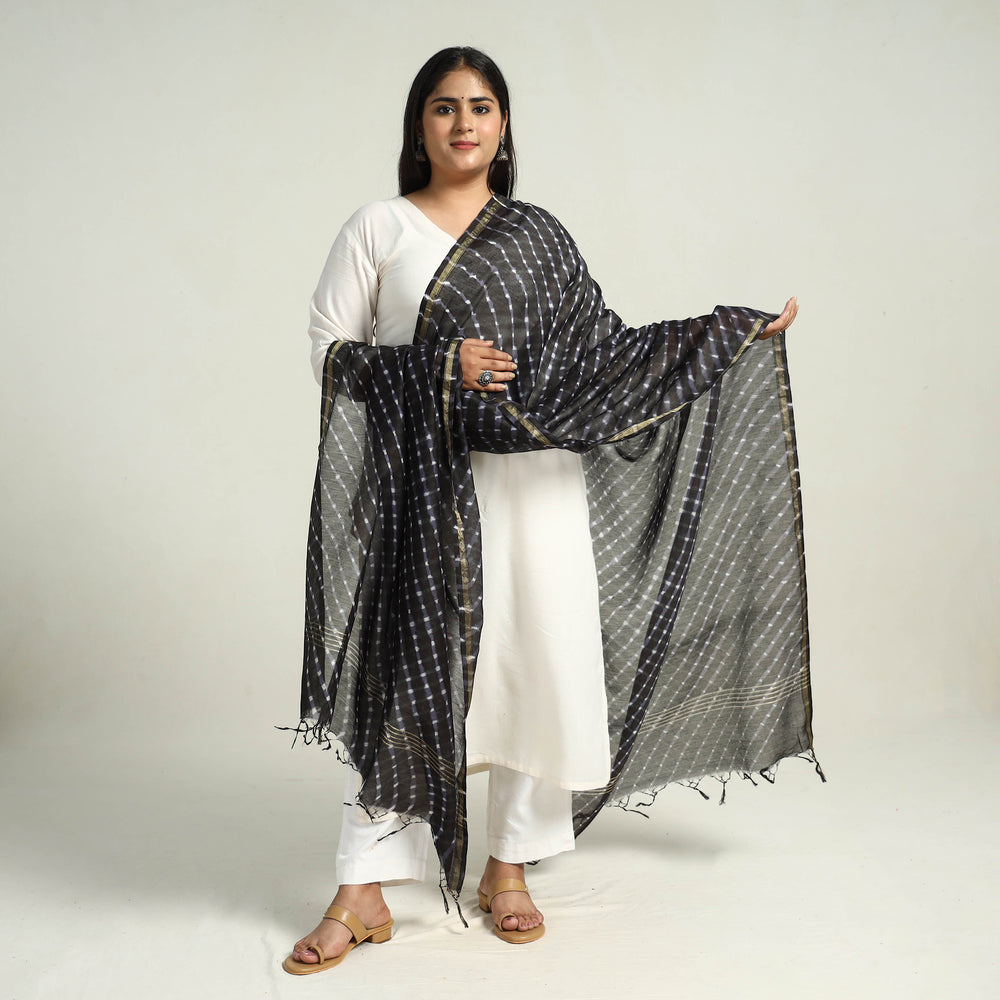 Black - Traditional Tie & Dye Chanderi Silk Leheriya Dupatta 54