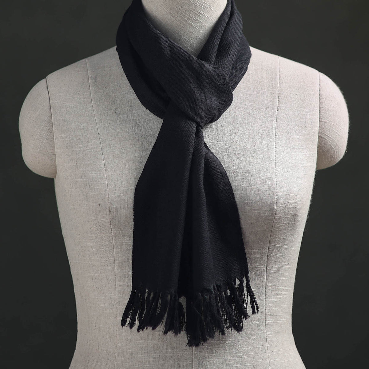 Black - Kumaun Handwoven Pure Merino Wool Scarf 162