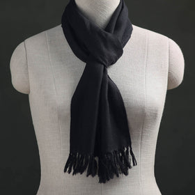 Black - Kumaun Handwoven Pure Merino Wool Scarf 162
