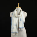 White - Burdwan Jamdani Handloom Cotton Stole with Tassels 04