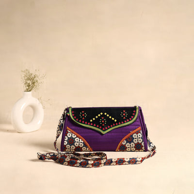 Traditional Kutch Patchwork Silk Leather Flap Sling Bag 44