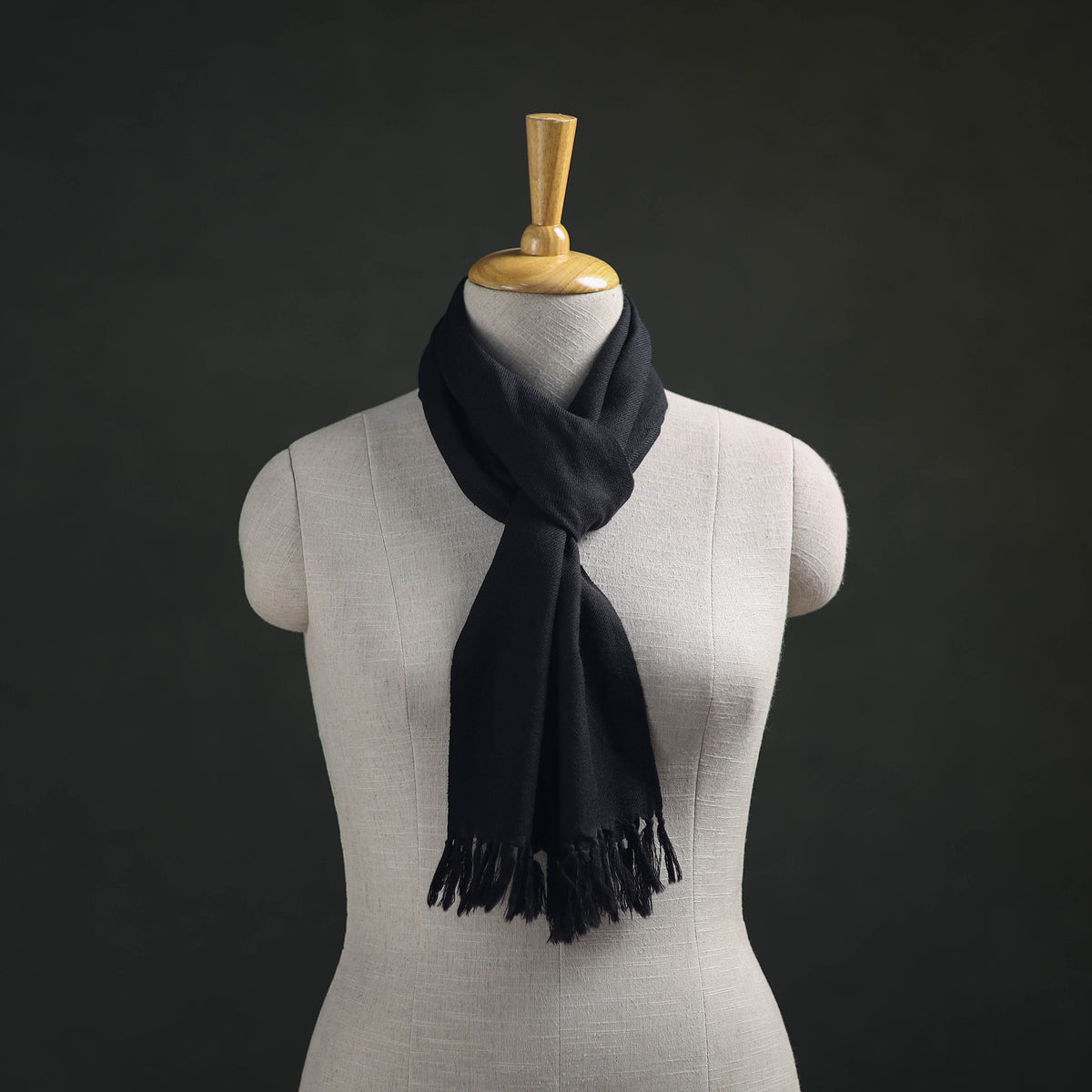 Black - Kumaun Handwoven Pure Merino Wool Scarf 162