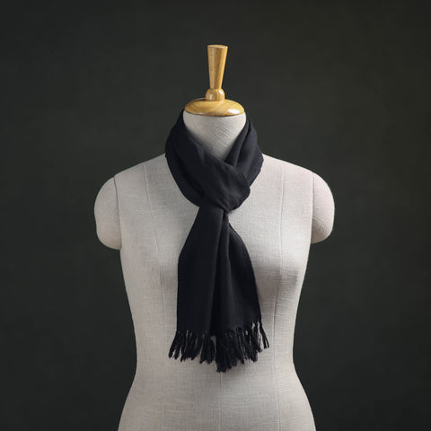 Black - Kumaun Handwoven Pure Merino Wool Scarf 162