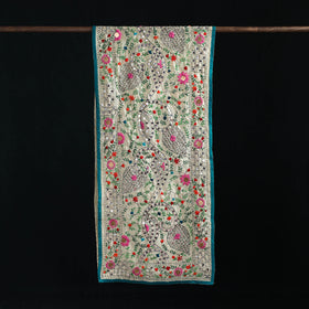 Beige - Ranihati Chanderi Silk Hand Embroidered Stole 20