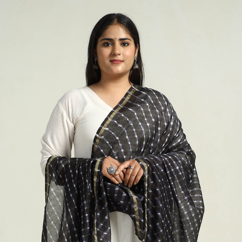 Black - Traditional Tie & Dye Chanderi Silk Leheriya Dupatta 54