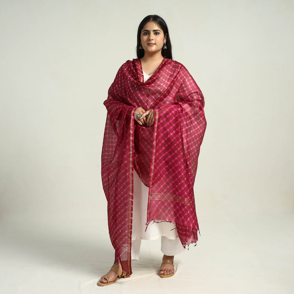 Pink - Traditional Tie & Dye Chanderi Silk Leheriya Dupatta 55