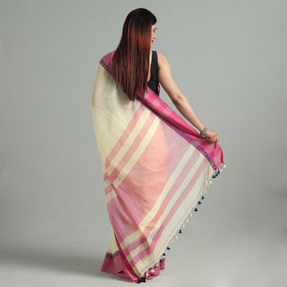 Yellow - Bengal Woven Border Handloom Pure Cotton Saree 31
