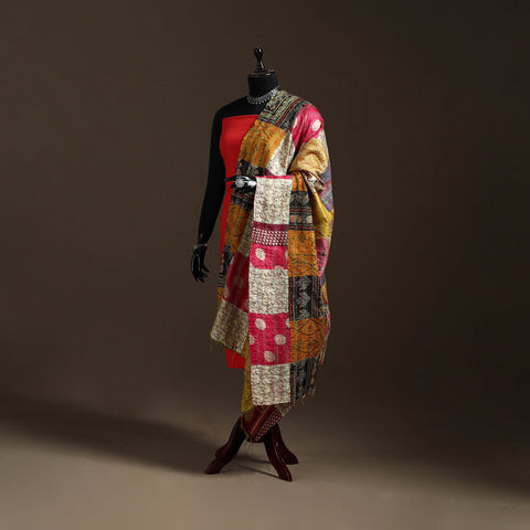 Bengal Hand Embroidery Patchwork Reversible Silk Kantha Dupatta 35