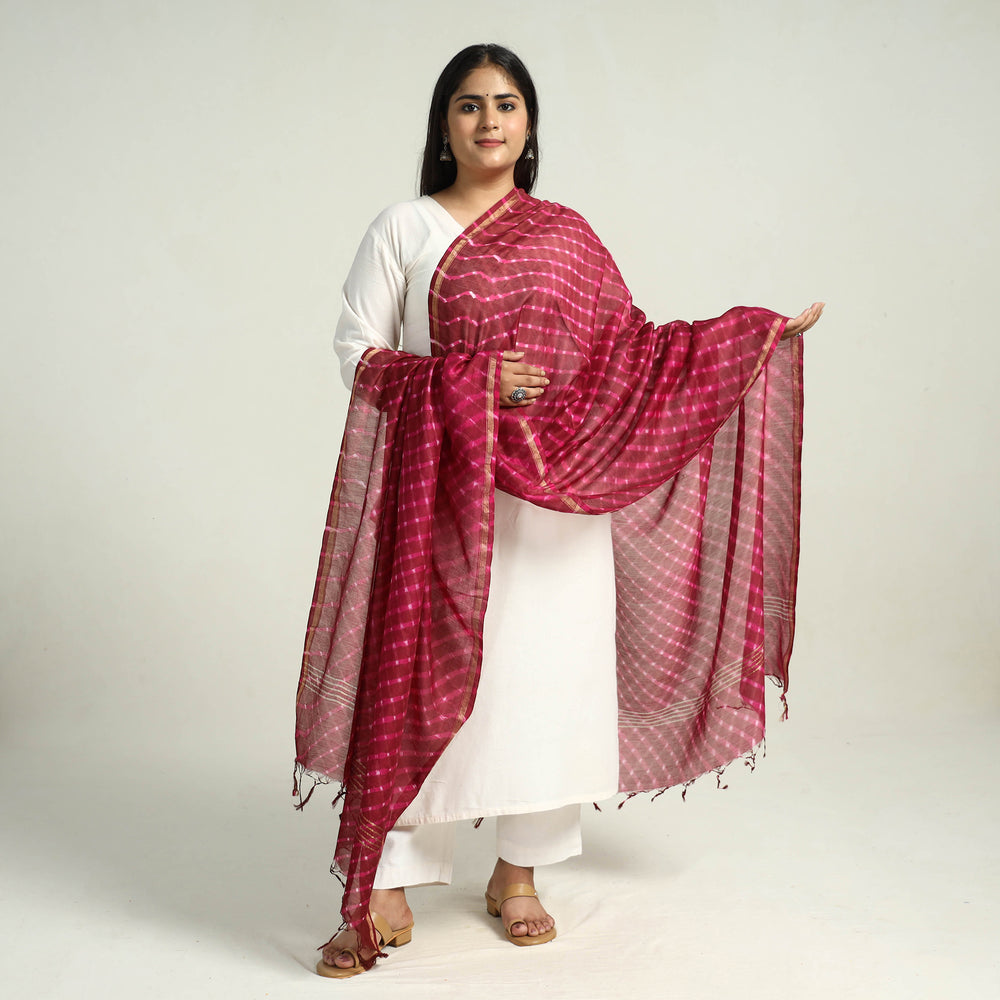 Pink - Traditional Tie & Dye Chanderi Silk Leheriya Dupatta 55