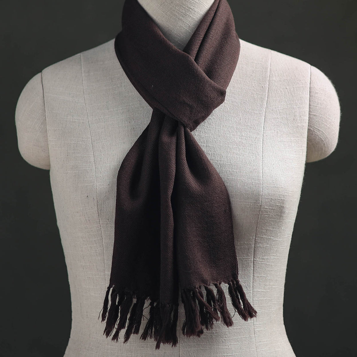 Brown - Kumaun Handwoven Pure Merino Wool Scarf 164