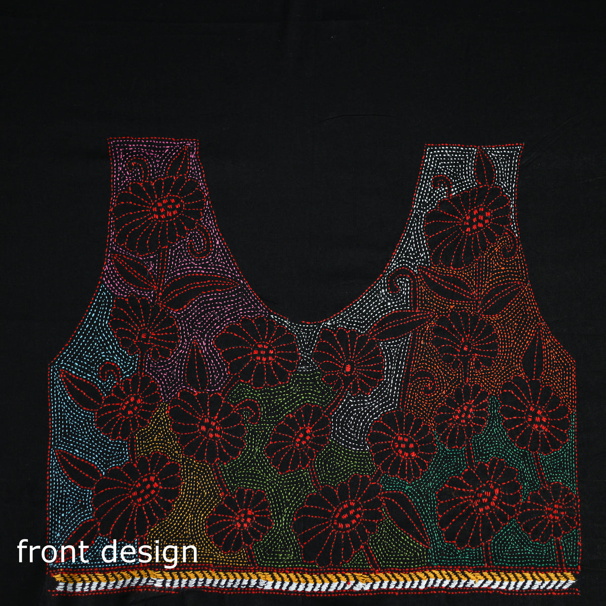 Bengal Kantha Hand Embroidered Cotton Blouse Piece 54
