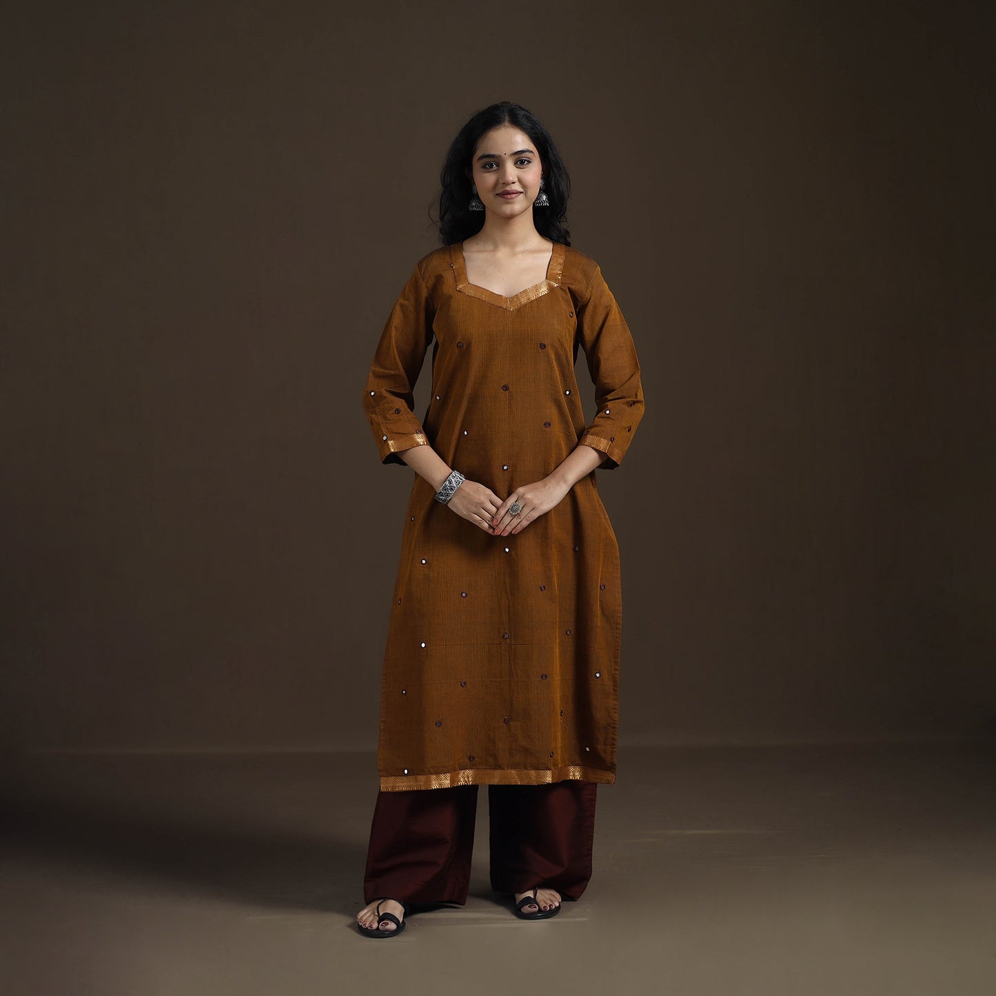 Mangalagiri Pure Handwoven Cotton Mirror Work Straight Kurta for women 04