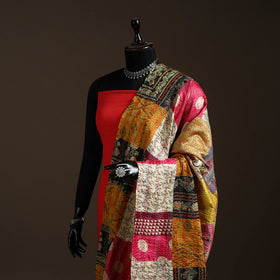 Multicolor - Bengal Hand Embroidery Patchwork Reversible Silk Kantha Dupatta 35