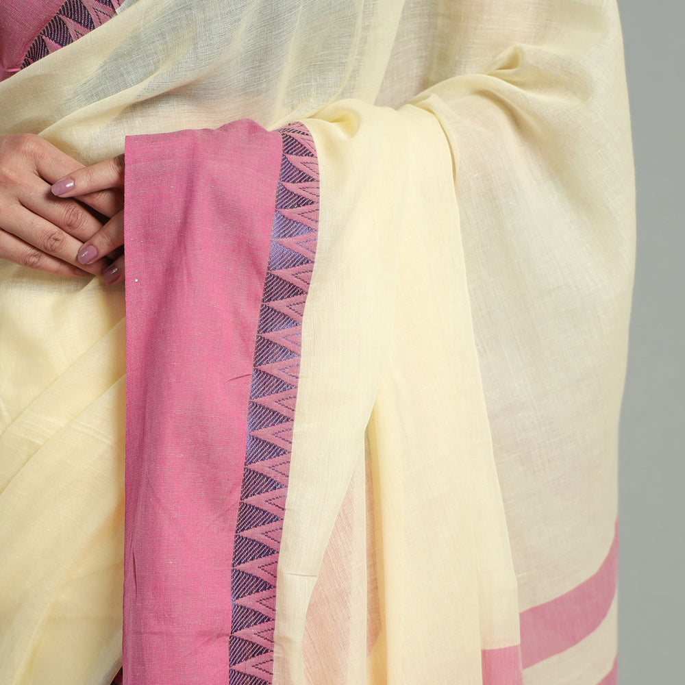 Yellow - Bengal Woven Border Handloom Pure Cotton Saree 31