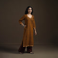 Brown - Mangalagiri Pure Handwoven Cotton Mirror Work Straight Long Kurta for women 04