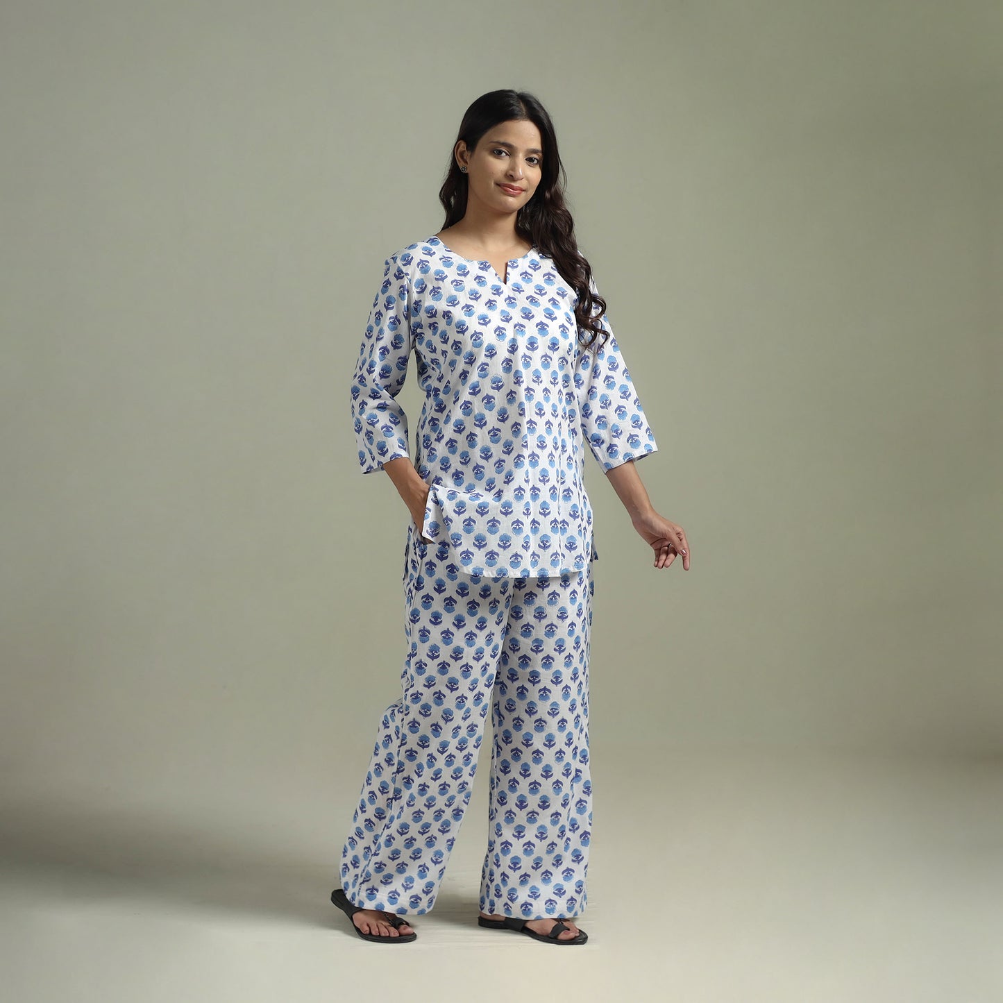 Sanganeri Floral Printed Cotton Night Suit for Women 06