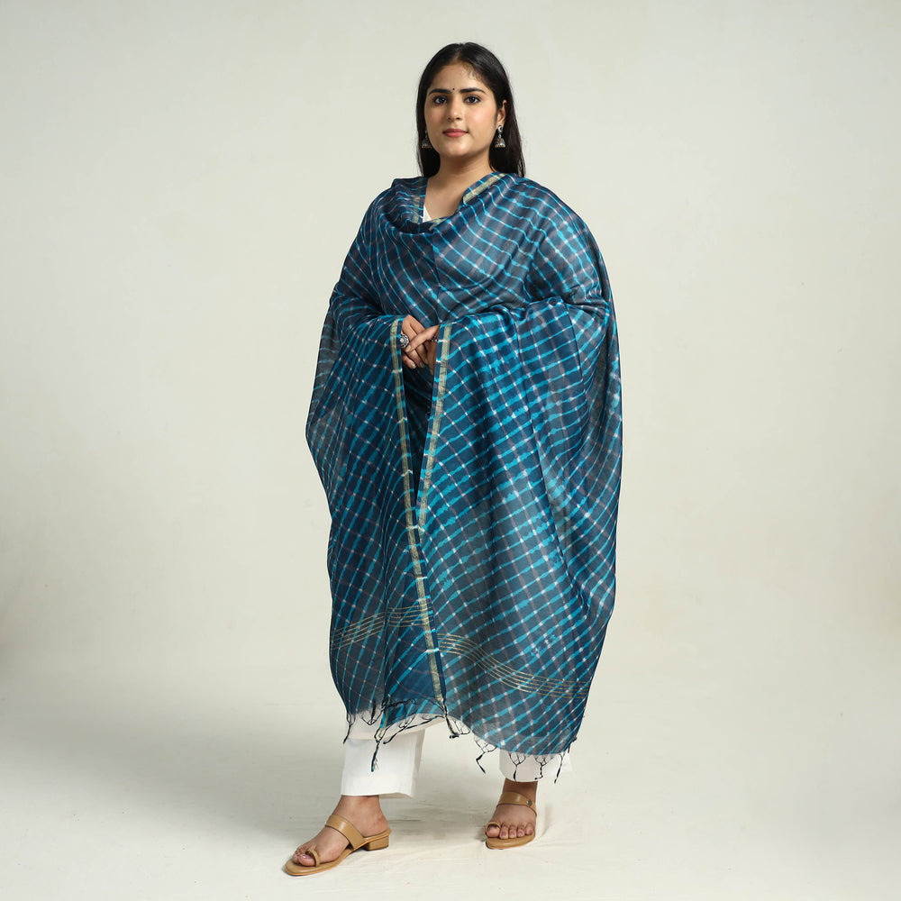 Blue - Traditional Tie & Dye Chanderi Silk Leheriya Dupatta 56