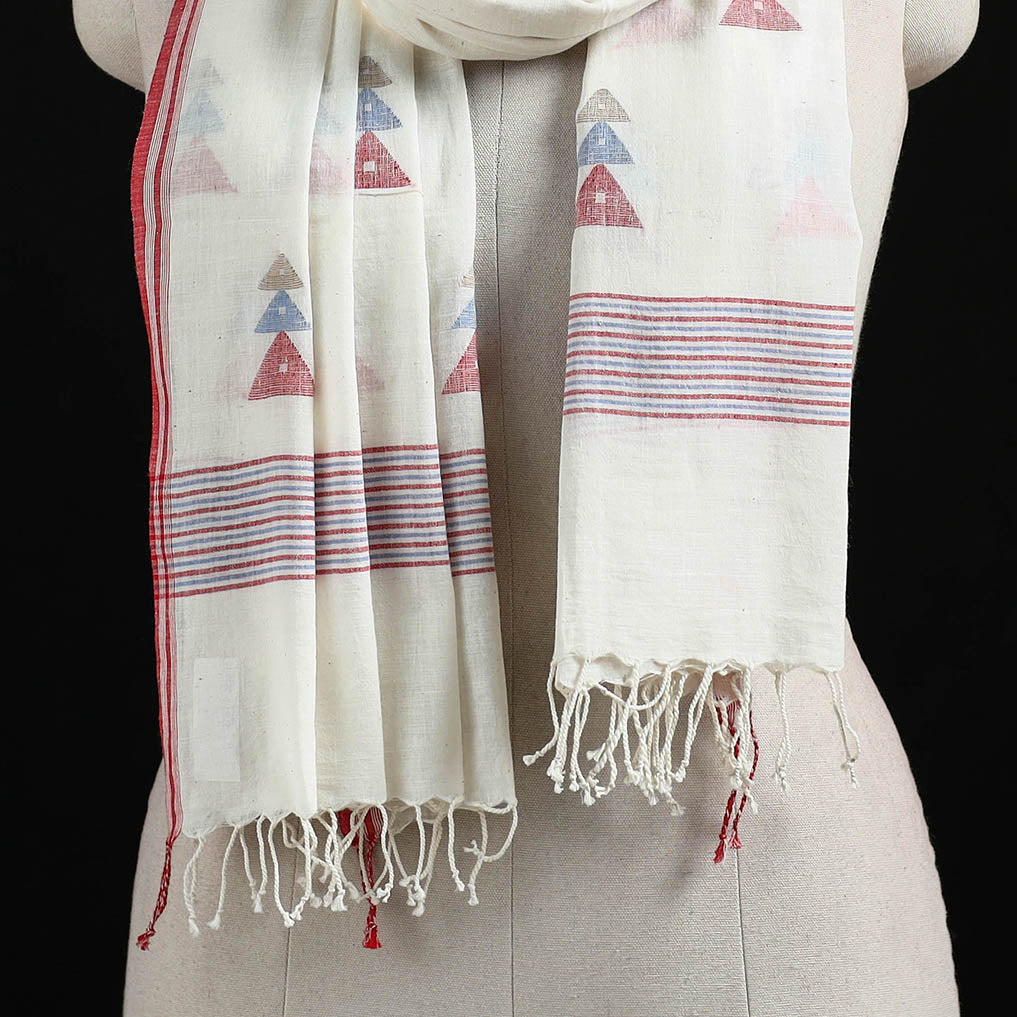 Burdwan Jamdani Handloom Cotton Stole with Tassels 06