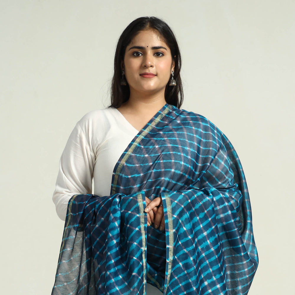 Blue - Traditional Tie & Dye Chanderi Silk Leheriya Dupatta 56