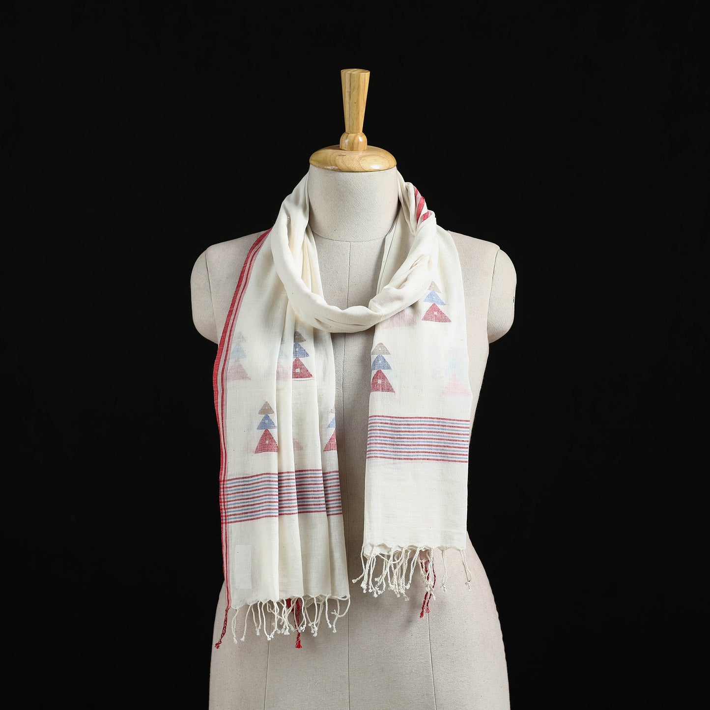 Burdwan Jamdani Handloom Cotton Stole with Tassels 06